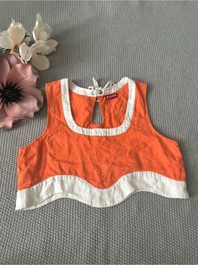 STAUD Livia Scallop Crop Top Orange Linen Size Large
